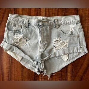One Teaspoon Distressed Light Blue Denim Shorts